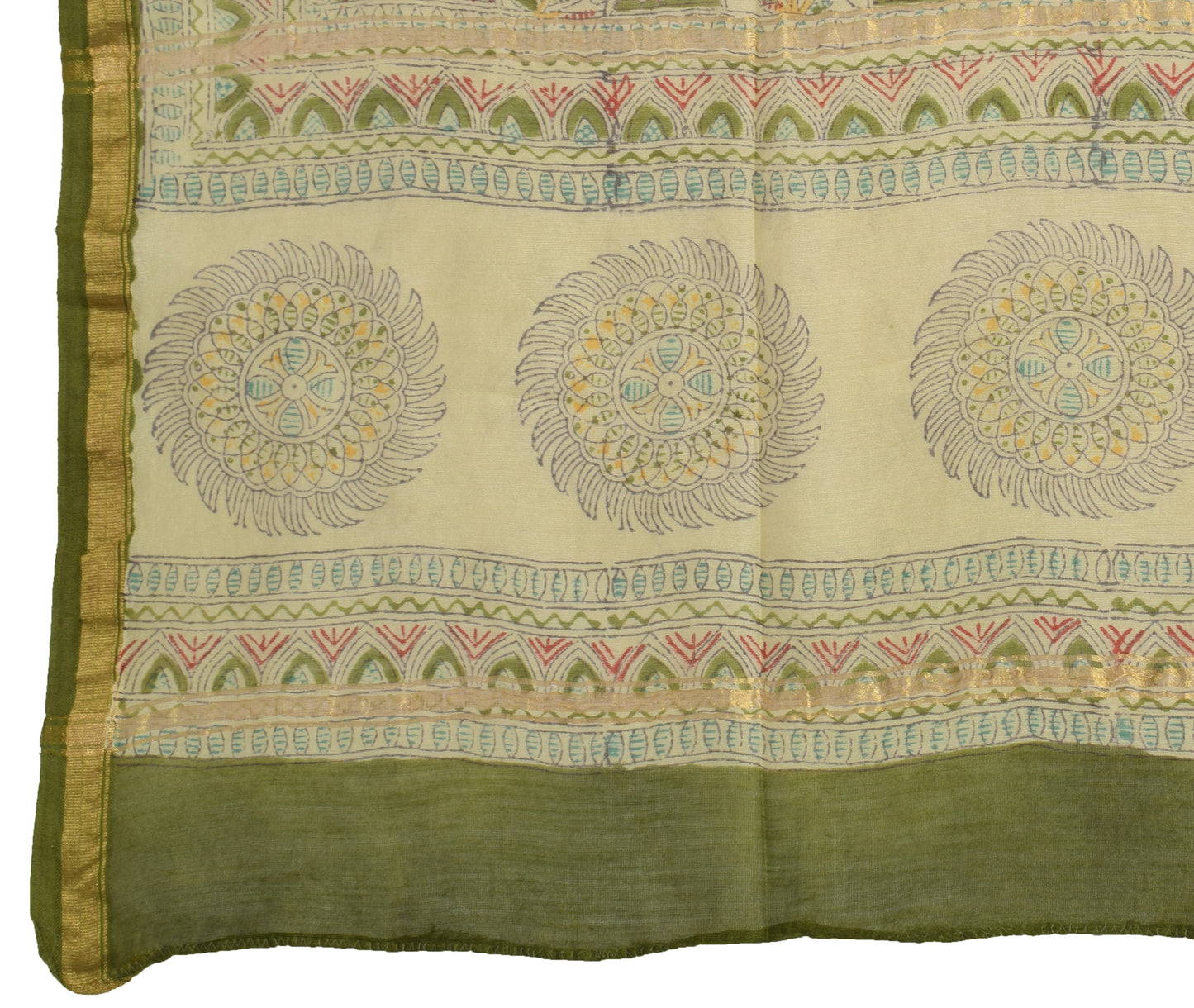 Sushila Vintage Green Dupatta Blend Silk Madhubani Printed Long Stole Veil Wrap