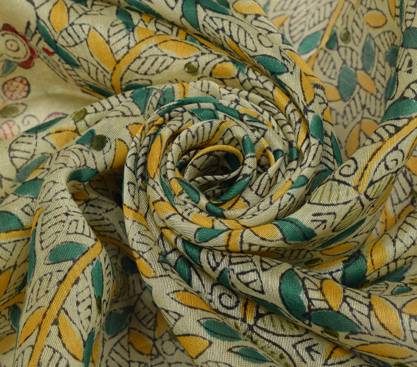 Sushila Vintage Green Dupatta Blend Silk Madhubani Printed Long Stole Veil Wrap