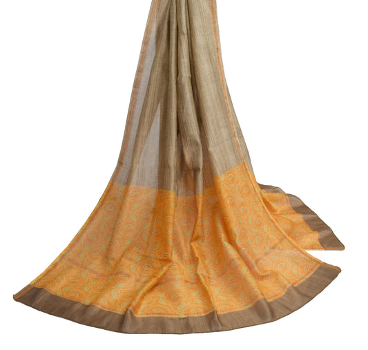 Sushila Vintage Brown Dupatta Pure Cotton Silk Printed Long Stole Veil Hijab