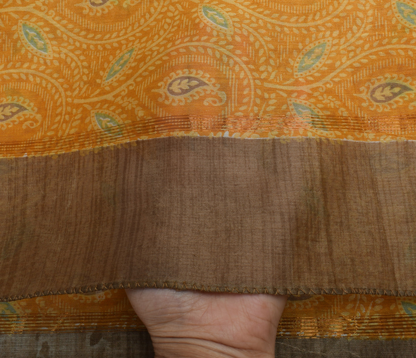 Sushila Vintage Brown Dupatta Pure Cotton Silk Printed Long Stole Veil Hijab