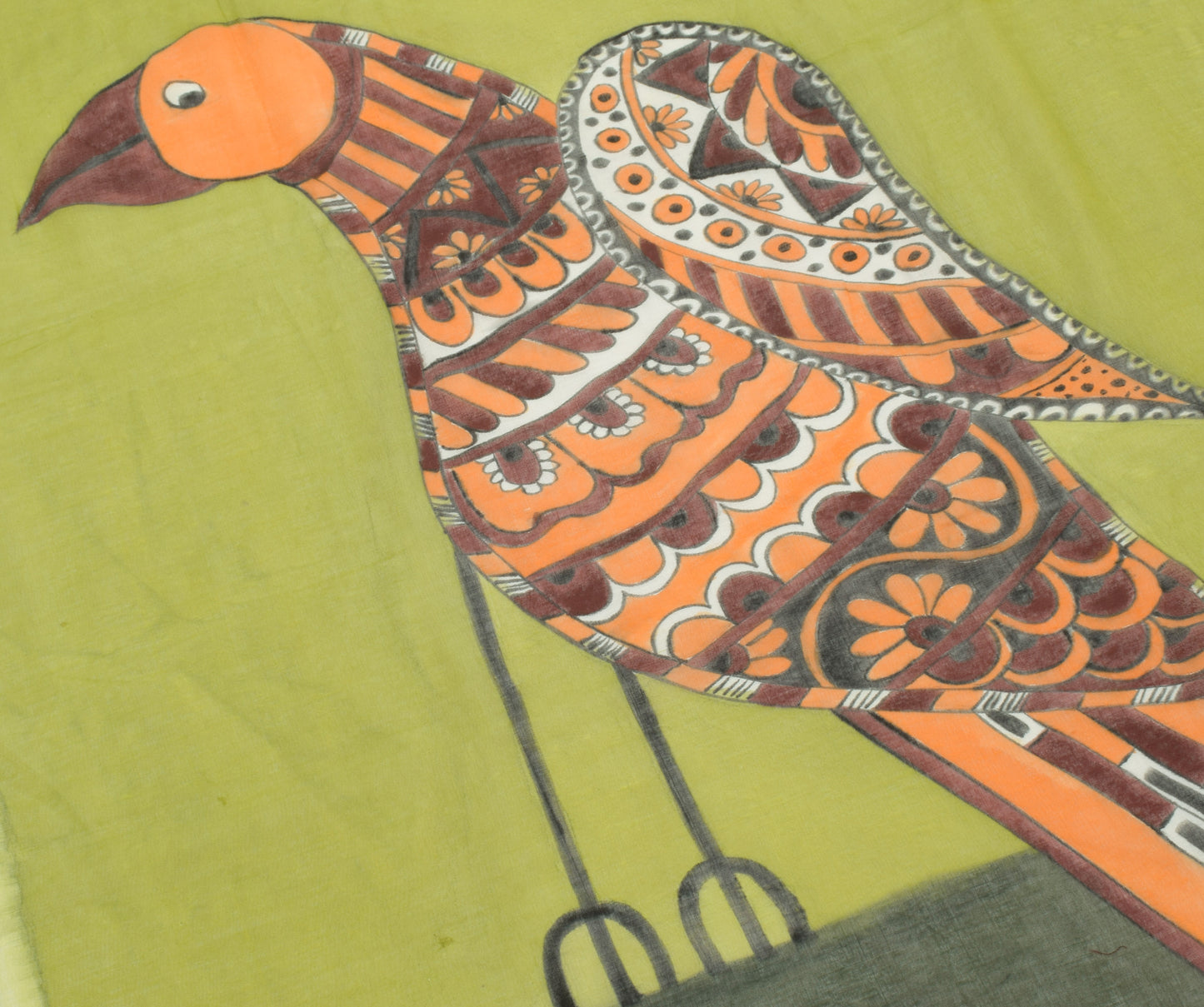 Sushila Vintage Green Dupatta Blend Cotton Printed Birds Long Stole Veil Hijab