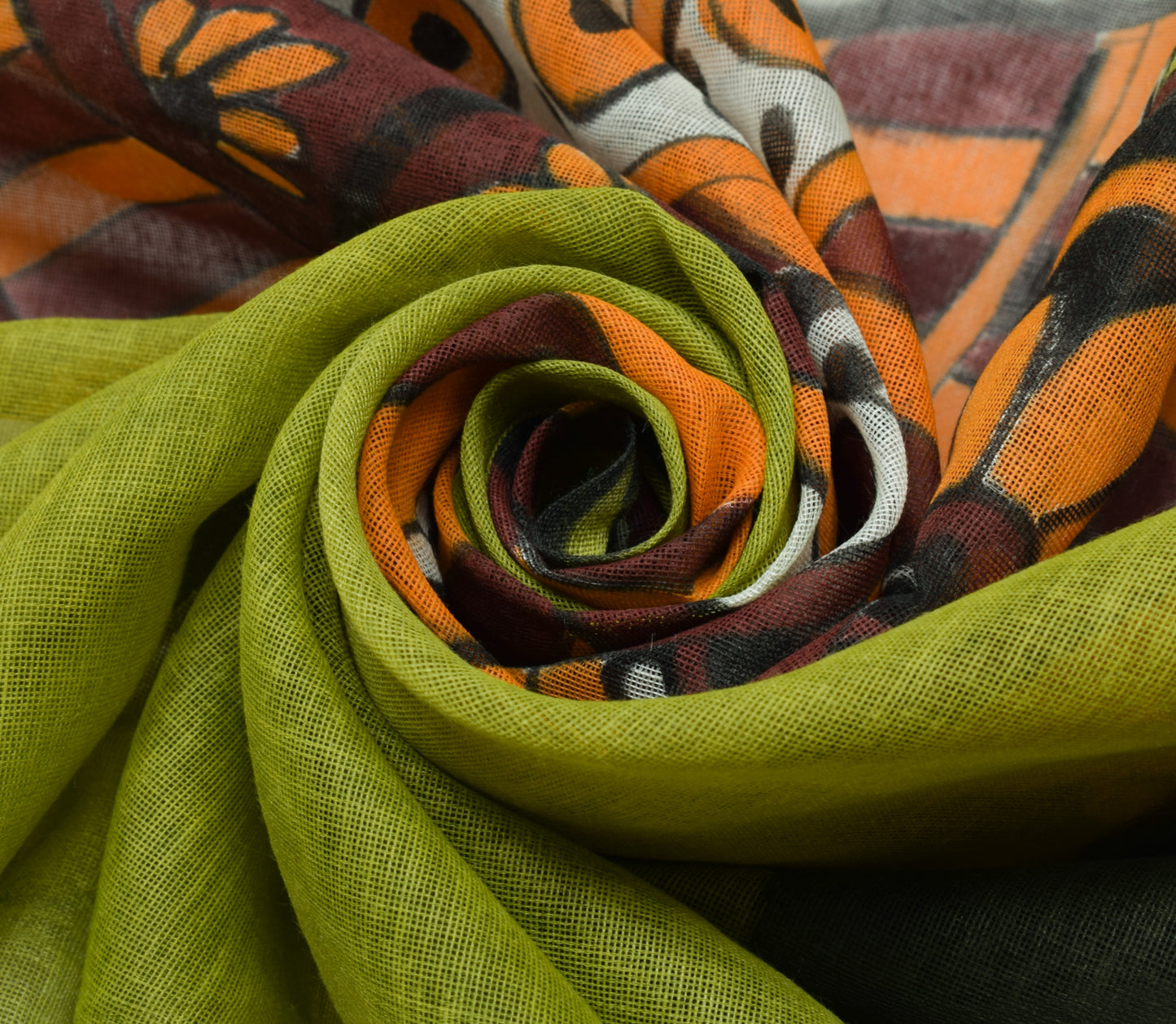 Sushila Vintage Green Dupatta Blend Cotton Printed Birds Long Stole Veil Hijab