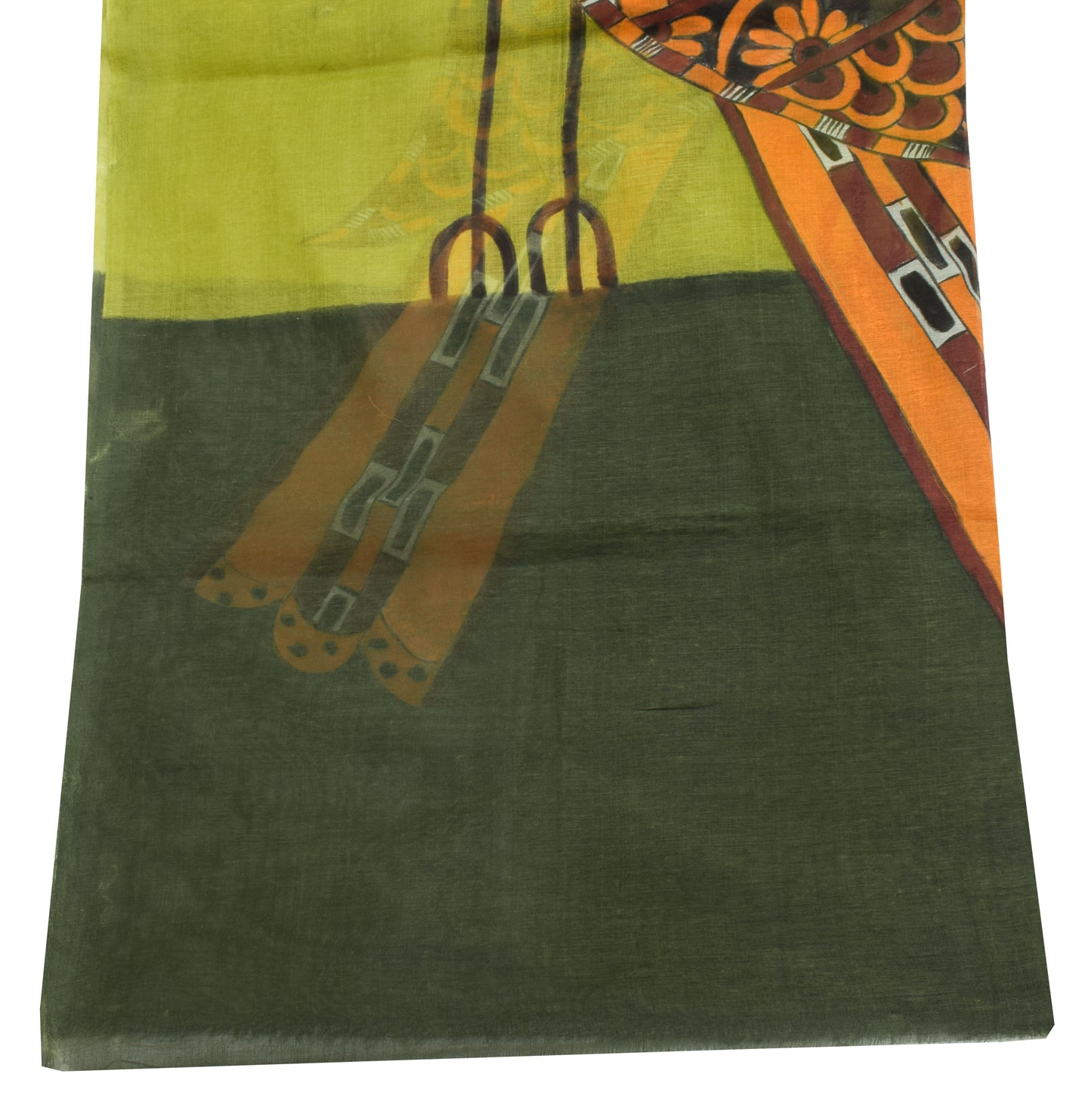 Sushila Vintage Green Dupatta Blend Cotton Printed Birds Long Stole Veil Hijab