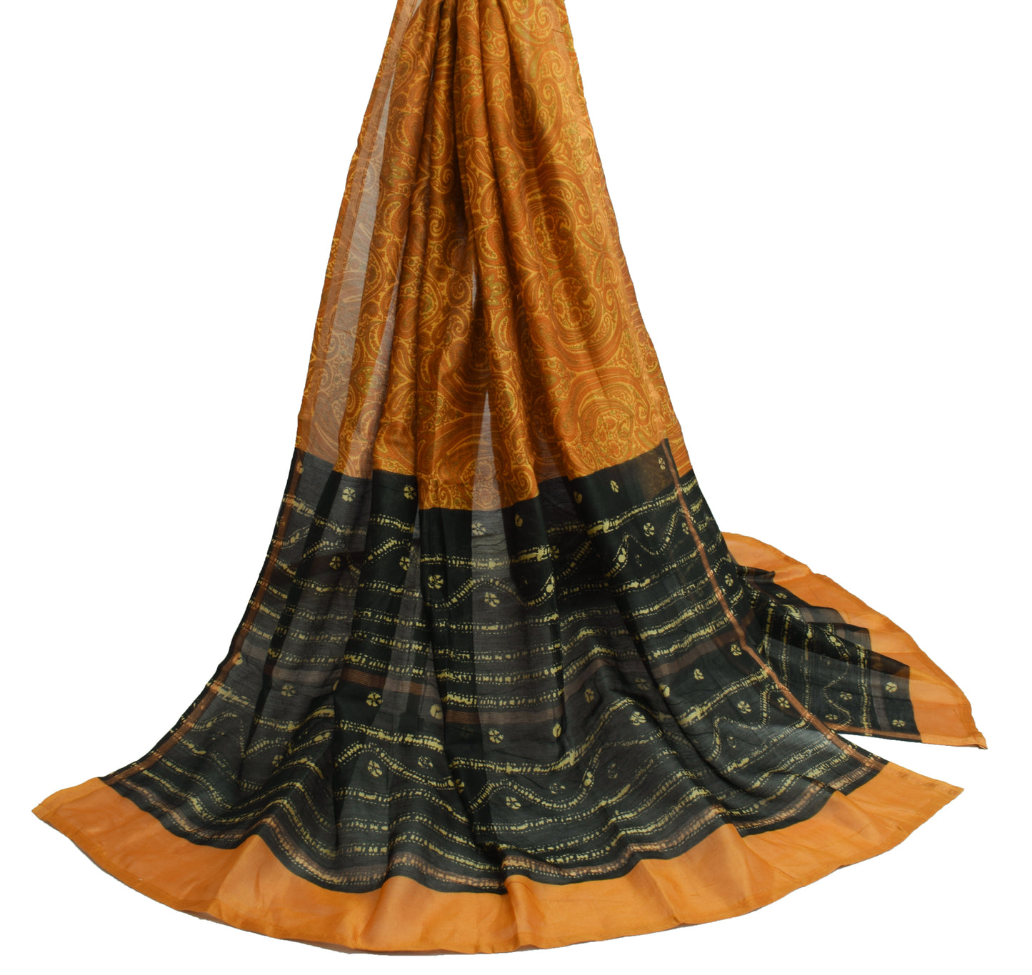 Sushila Vintage Mustard Indian Dupatta 100% Pure Cotton Paisley Long Stole Hijab