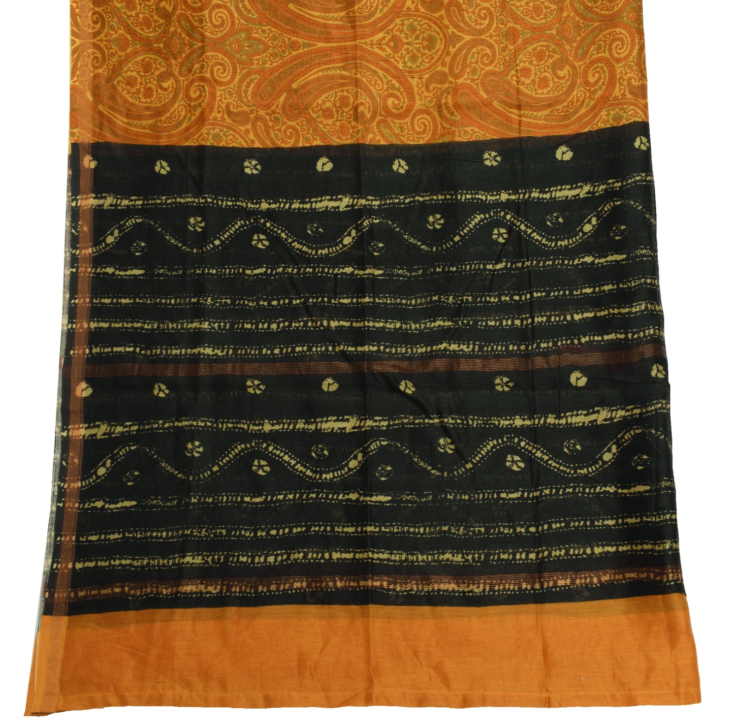Sushila Vintage Mustard Indian Dupatta 100% Pure Cotton Paisley Long Stole Hijab