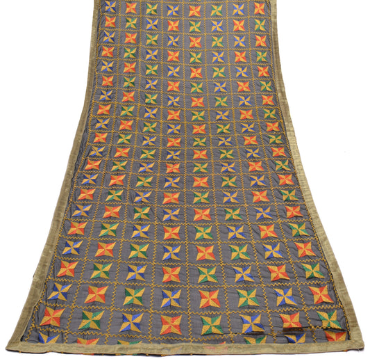 Sushila Vintage Black Dupatta Blend Chiffon Silk Phulkari Embroidered Long Stole