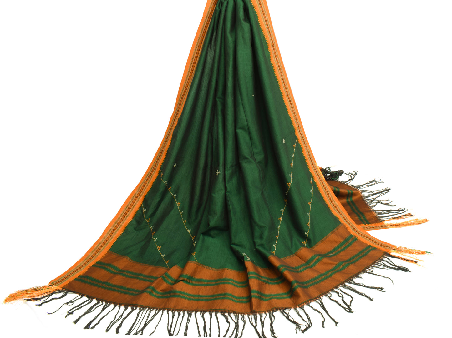 Sushila Vintage Green Indian Dupatta Blend Cotton Woven Floral Long Stole Hijab