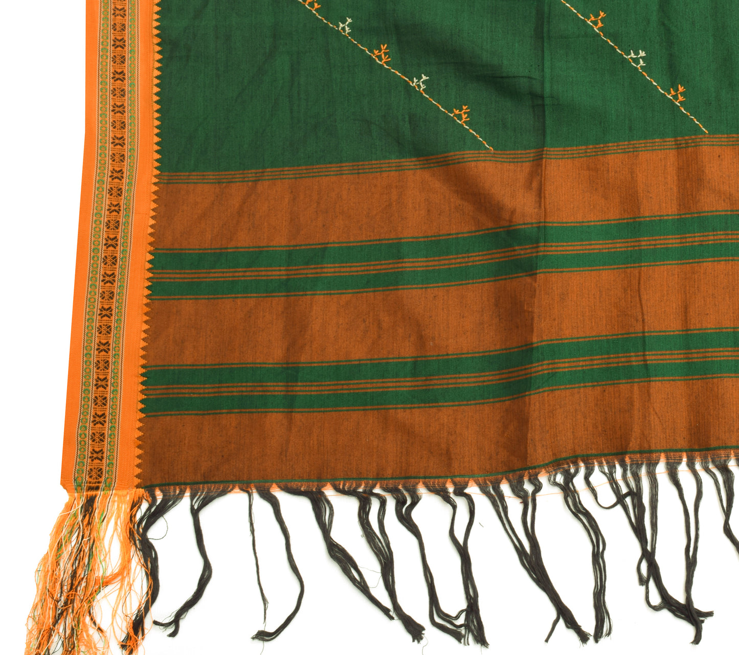 Sushila Vintage Green Indian Dupatta Blend Cotton Woven Floral Long Stole Hijab