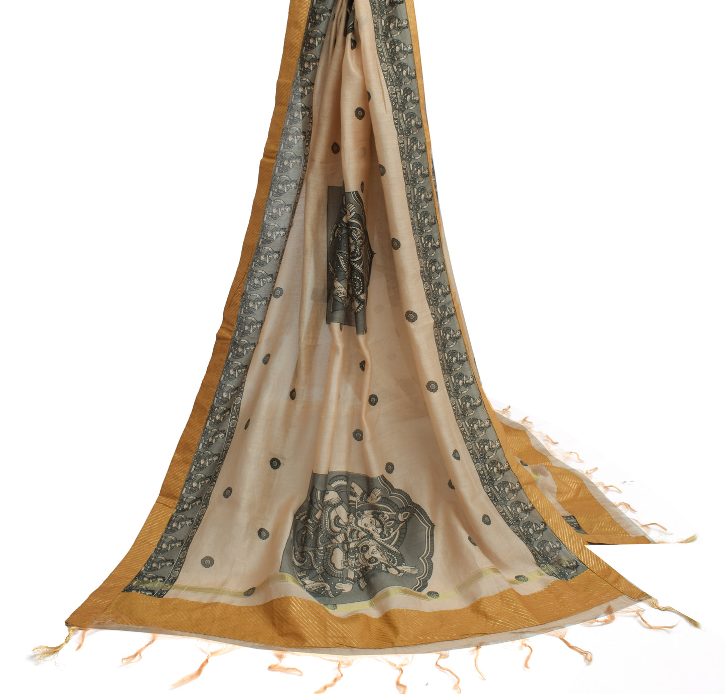 Sushila Vintage Brown Dupatta 100% Pure Cotton Humans Printed Long Stole Scarves