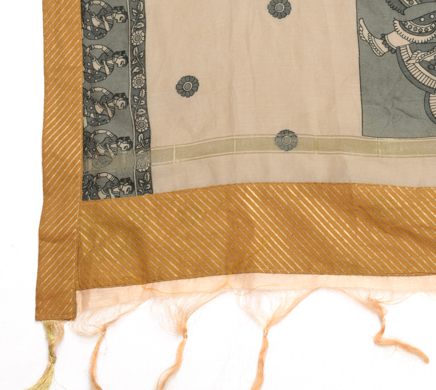 Sushila Vintage Brown Dupatta 100% Pure Cotton Humans Printed Long Stole Scarves