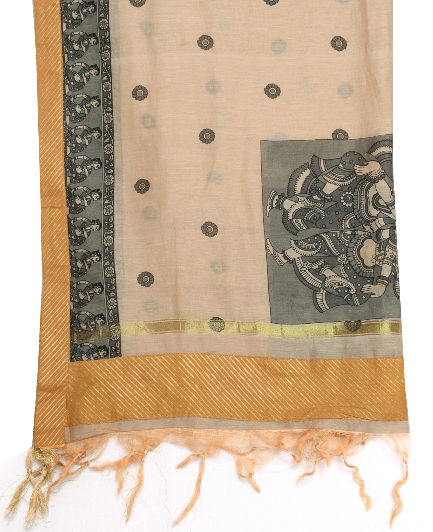 Sushila Vintage Brown Dupatta 100% Pure Cotton Humans Printed Long Stole Scarves