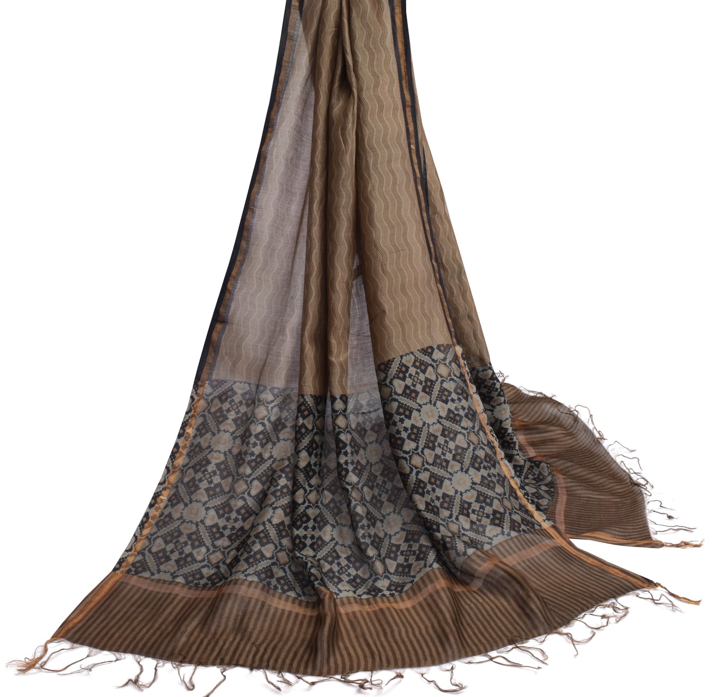Sushila Vintage Brown Dupatta 100% Pure Cotton Lahariya Printed Long Stole Hijab