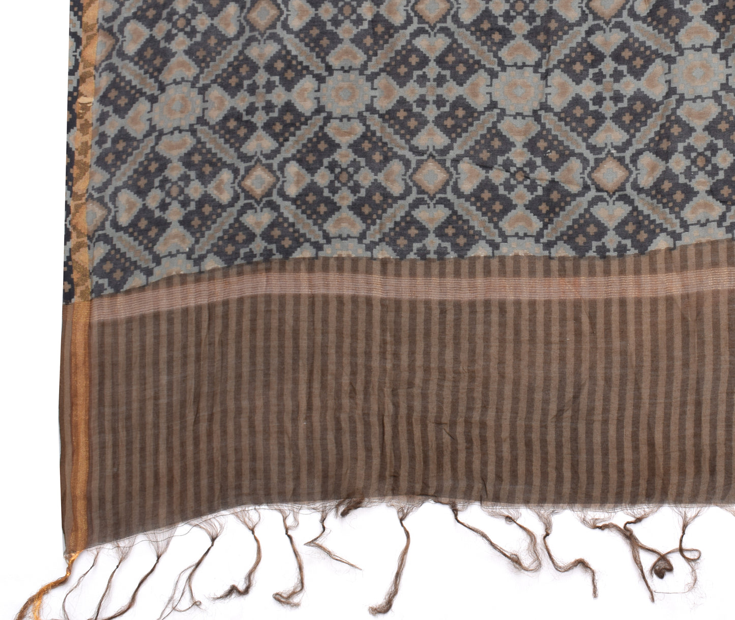 Sushila Vintage Brown Dupatta 100% Pure Cotton Lahariya Printed Long Stole Hijab