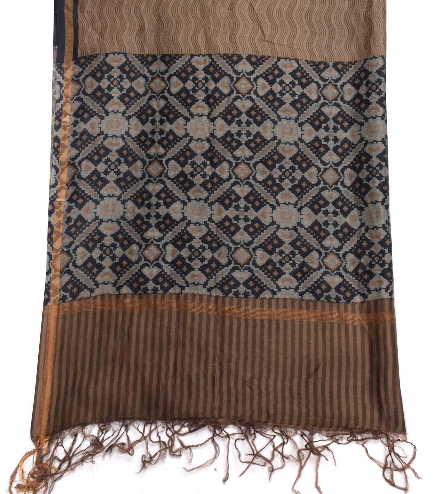 Sushila Vintage Brown Dupatta 100% Pure Cotton Lahariya Printed Long Stole Hijab
