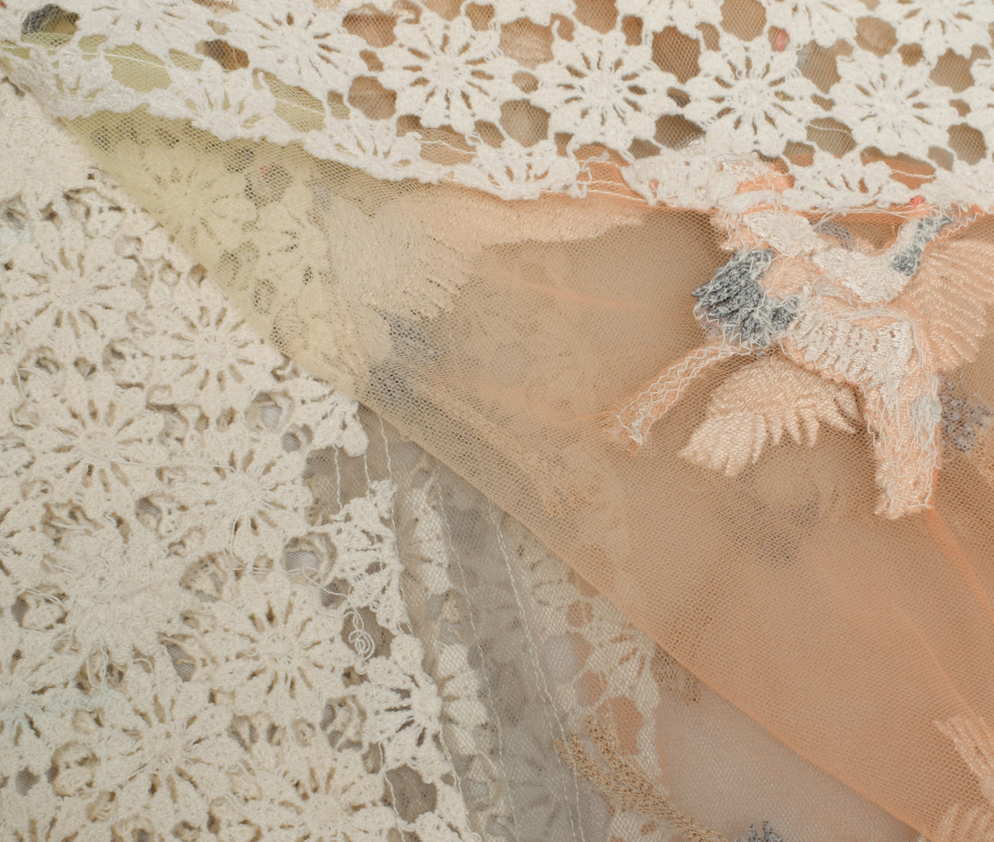 Sushila Vintage Light Orange Dupatta Net Mesh Birds Embroidered Long Stole Wrap
