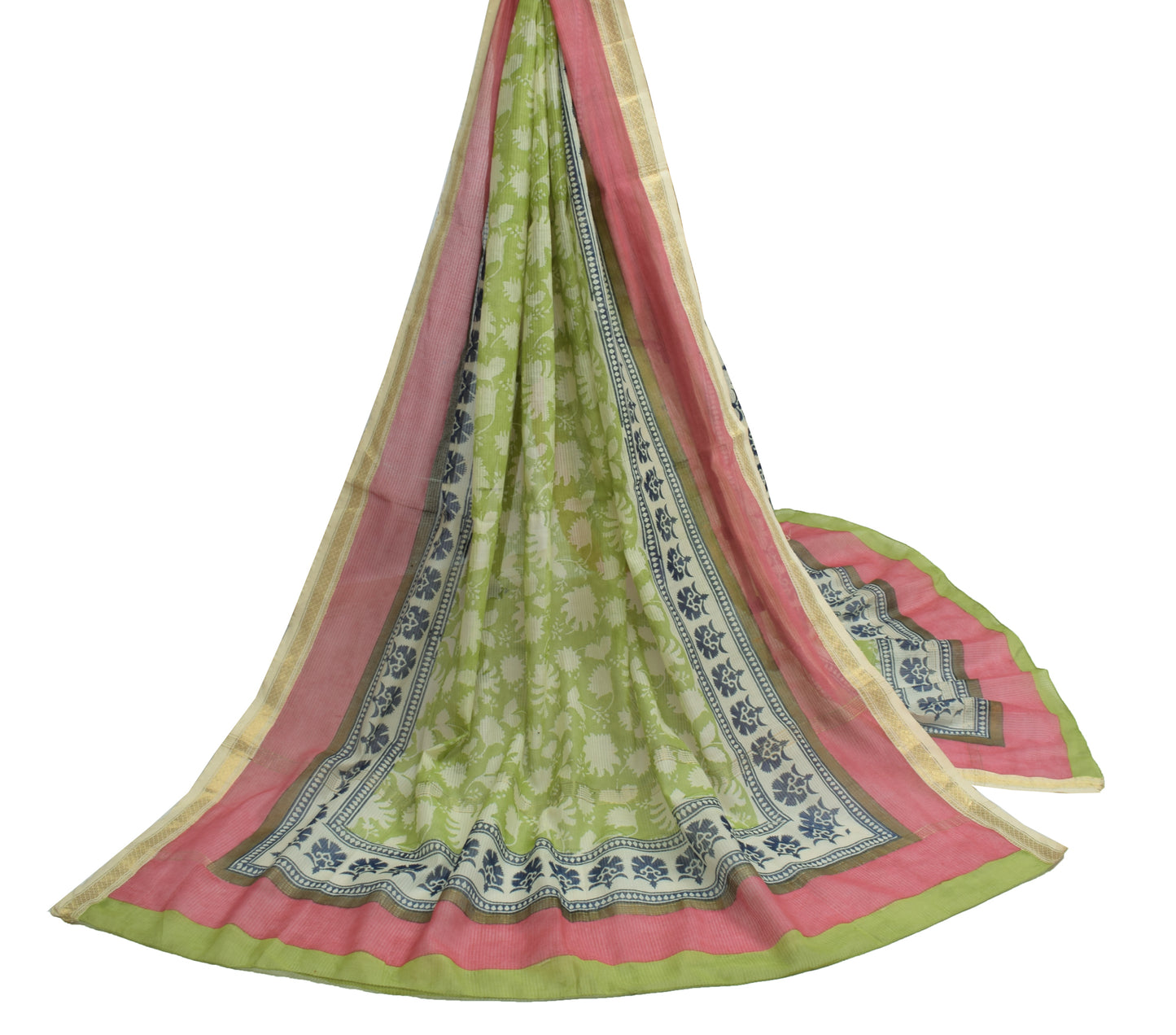 Sushila Vintage Green Dupatta 100% Pure Cotton Hand Block Printed Long Stole