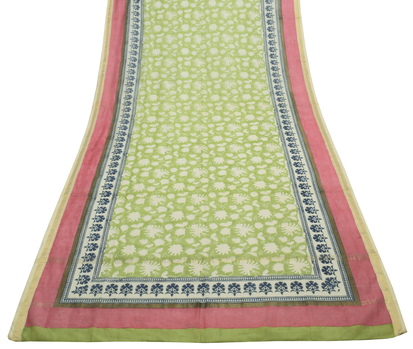 Sushila Vintage Green Dupatta 100% Pure Cotton Hand Block Printed Long Stole