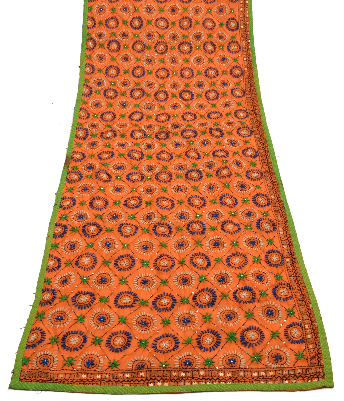 Sushila Vintage Orange Dupatta Blend Cotton Hand Embroidered Floral Long Stole