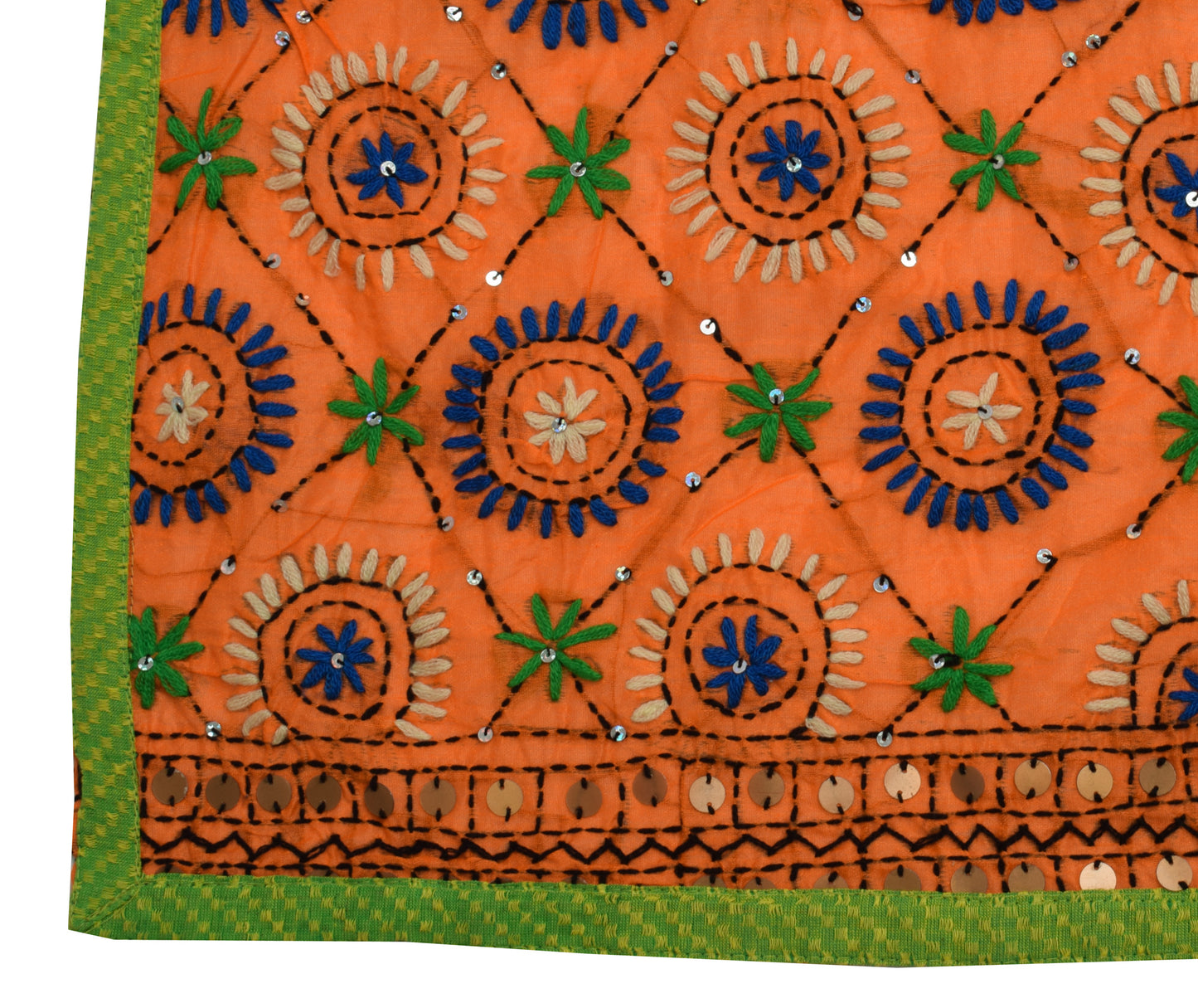 Sushila Vintage Orange Dupatta Blend Cotton Hand Embroidered Floral Long Stole