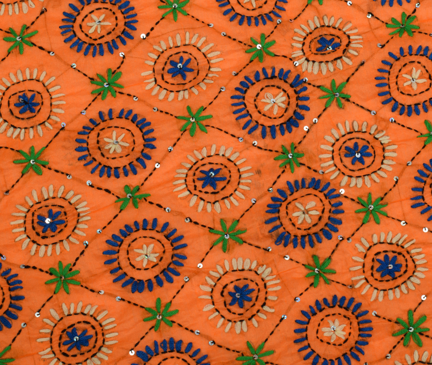Sushila Vintage Orange Dupatta Blend Cotton Hand Embroidered Floral Long Stole