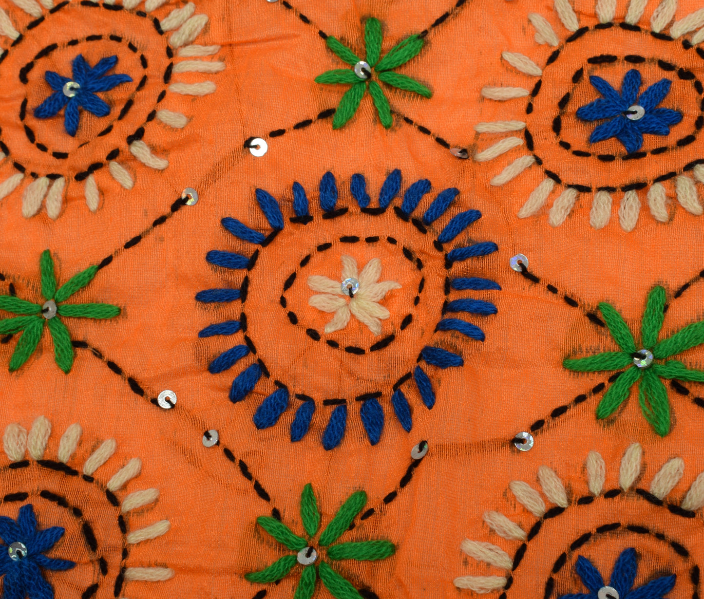 Sushila Vintage Orange Dupatta Blend Cotton Hand Embroidered Floral Long Stole