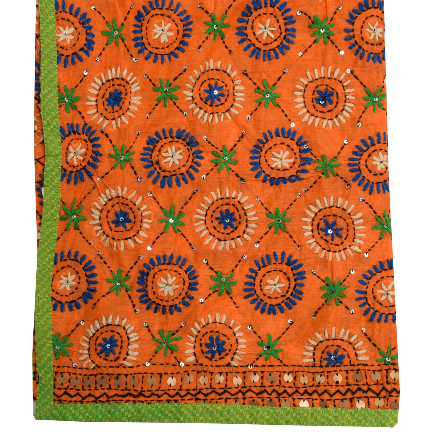 Sushila Vintage Orange Dupatta Blend Cotton Hand Embroidered Floral Long Stole