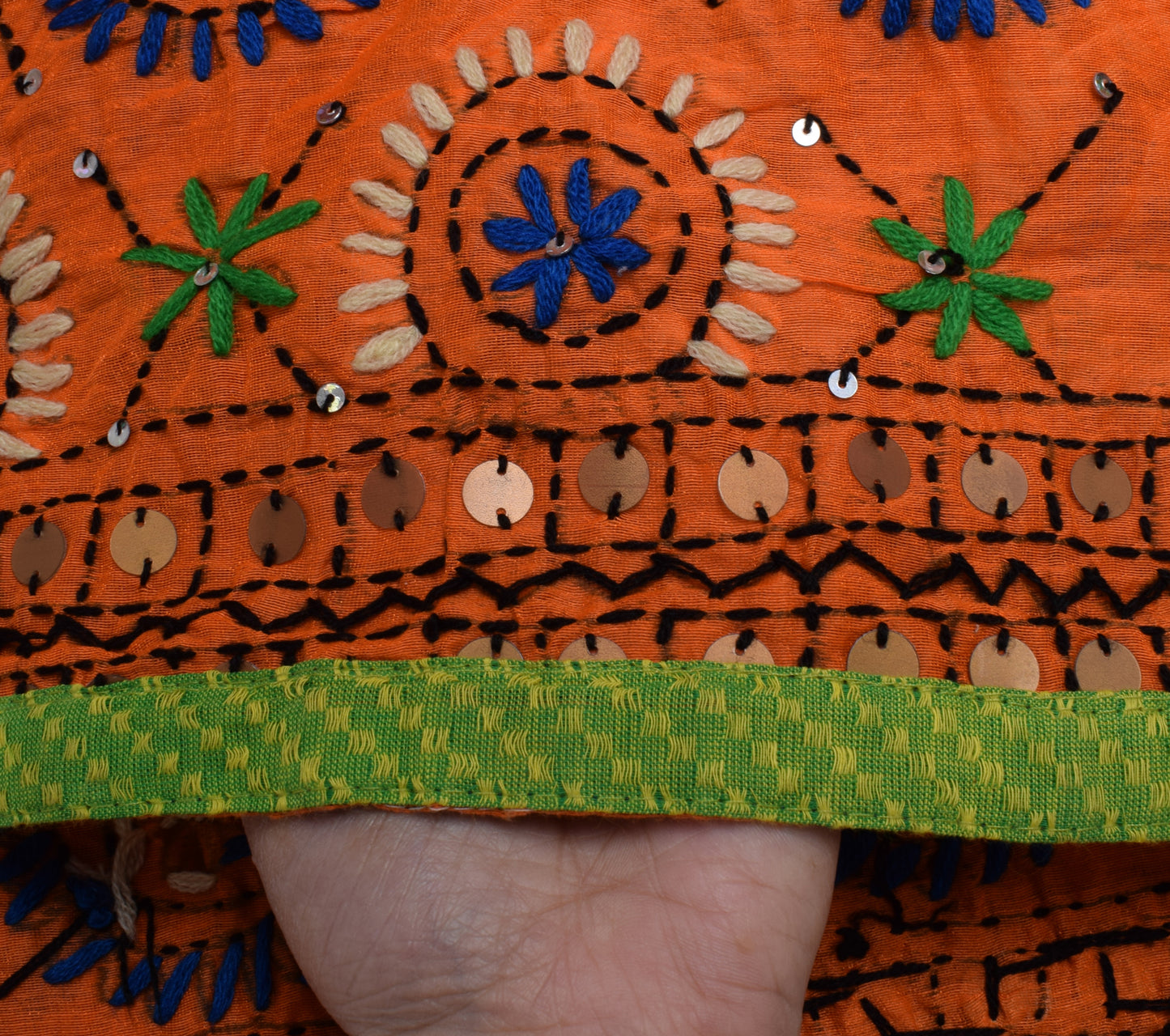 Sushila Vintage Orange Dupatta Blend Cotton Hand Embroidered Floral Long Stole