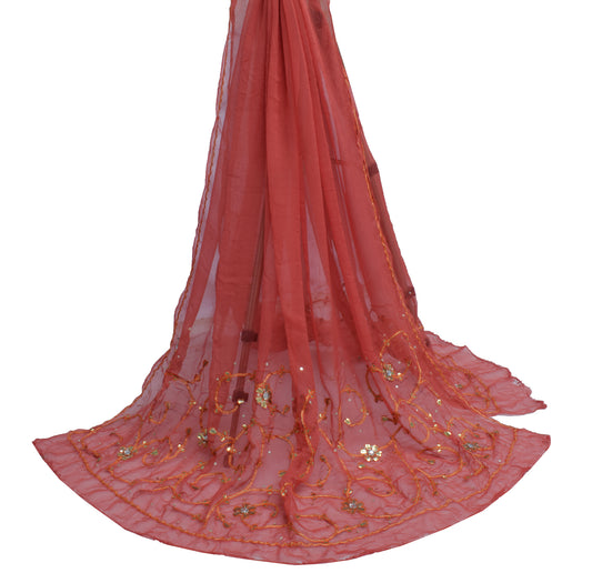 Sushila Vintage Indian Dupatta 100% Pure Chiffon Silk Hand Beaded Long Stole