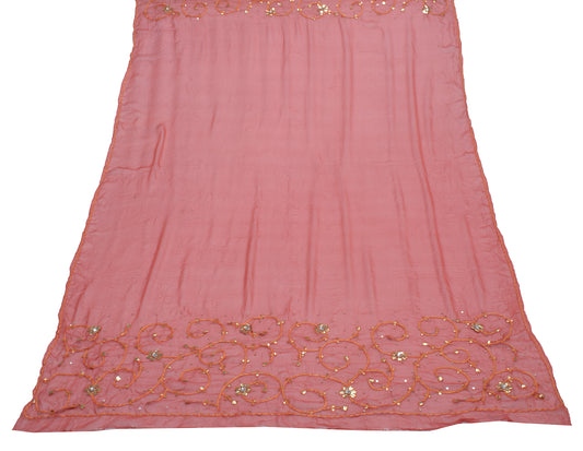 Sushila Vintage Indian Dupatta 100% Pure Chiffon Silk Hand Beaded Long Stole
