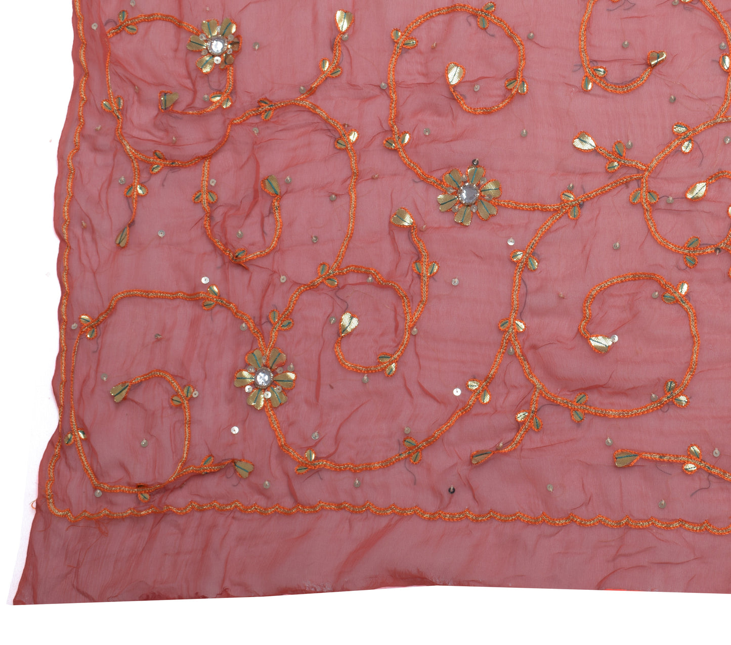 Sushila Vintage Indian Dupatta 100% Pure Chiffon Silk Hand Beaded Long Stole