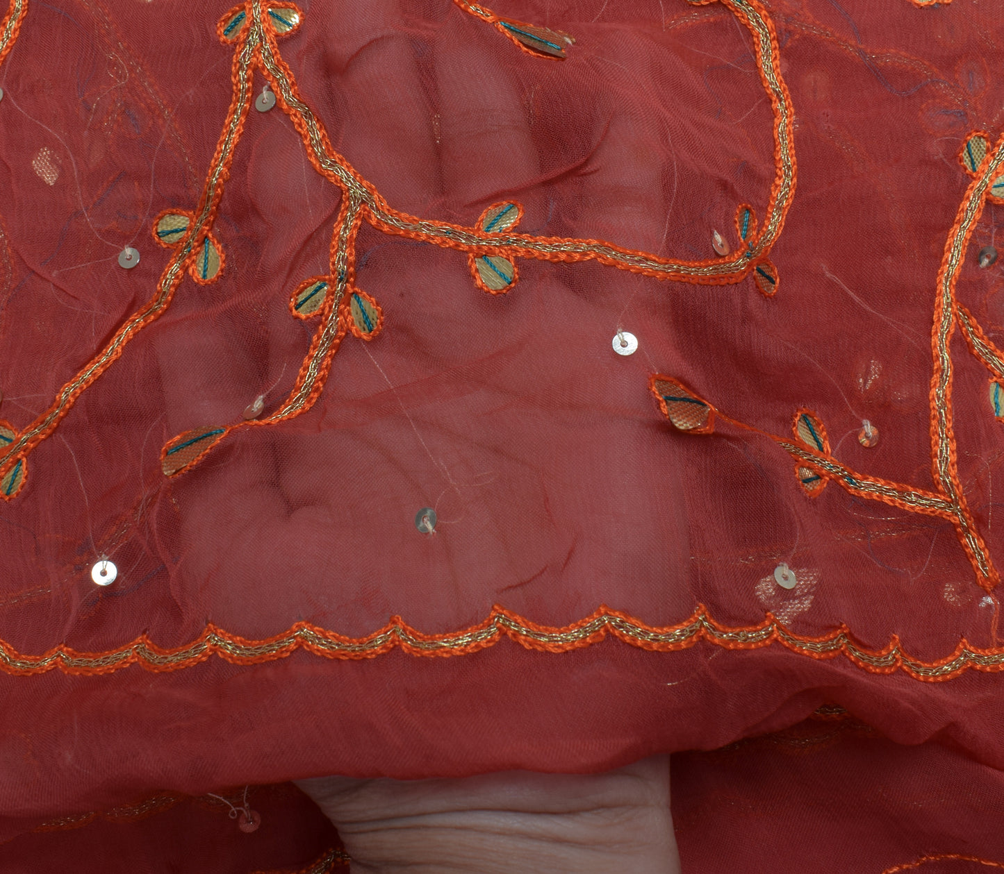 Sushila Vintage Indian Dupatta 100% Pure Chiffon Silk Hand Beaded Long Stole