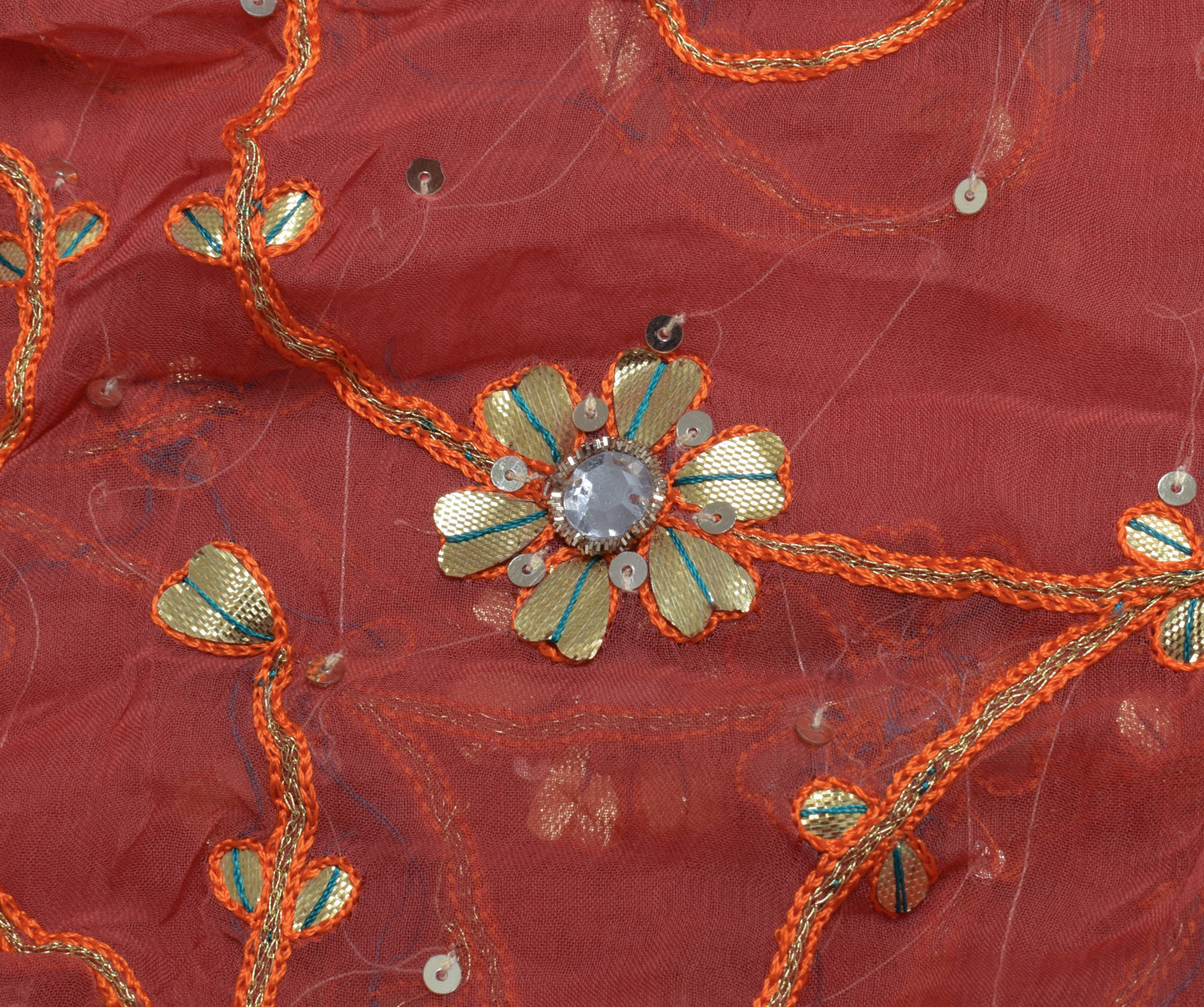 Sushila Vintage Indian Dupatta 100% Pure Chiffon Silk Hand Beaded Long Stole
