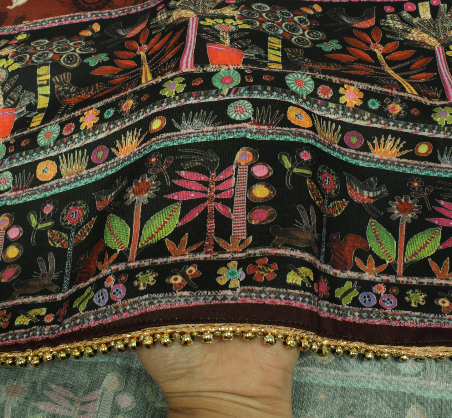 Sushila Vintage Brown Dupatta Blend Silk Digital Printed Humans Long Stole Wrap