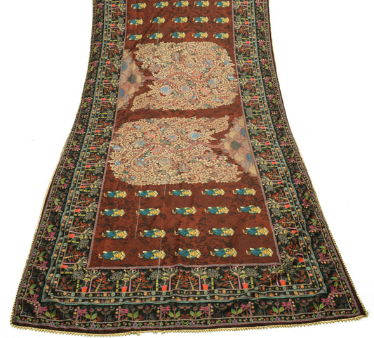 Sushila Vintage Brown Dupatta Blend Silk Digital Printed Humans Long Stole Wrap