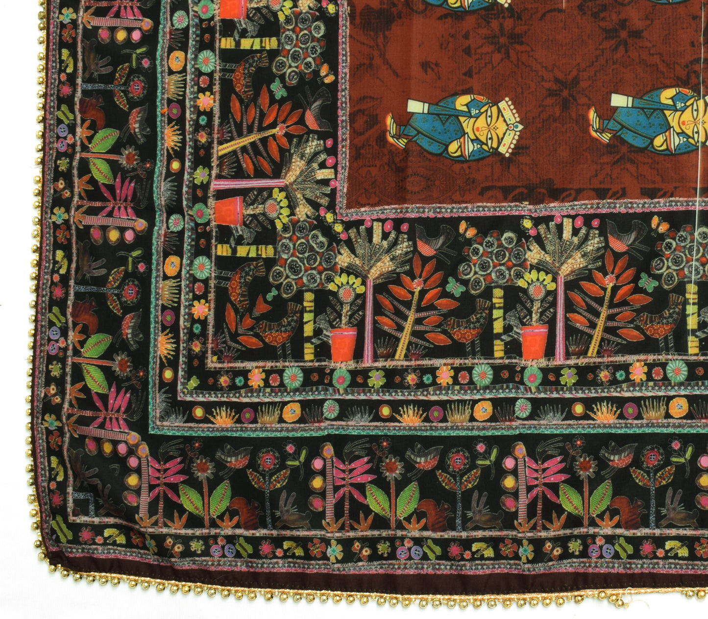 Sushila Vintage Brown Dupatta Blend Silk Digital Printed Humans Long Stole Wrap