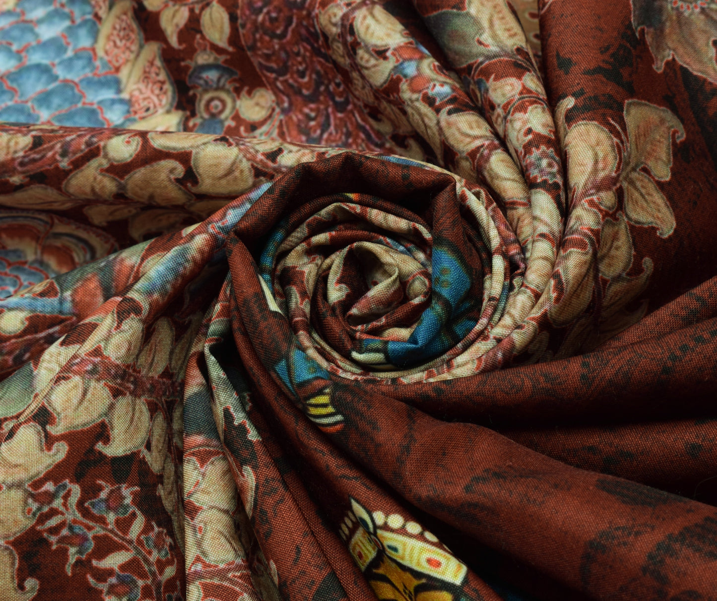 Sushila Vintage Brown Dupatta Blend Silk Digital Printed Humans Long Stole Wrap