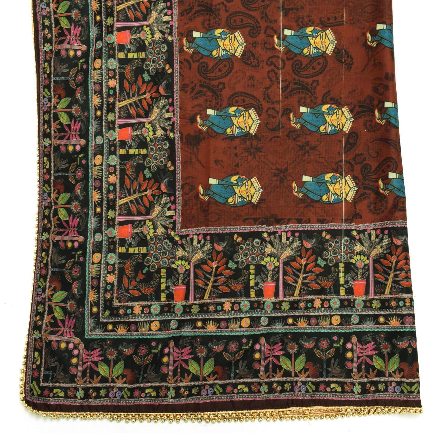 Sushila Vintage Brown Dupatta Blend Silk Digital Printed Humans Long Stole Wrap