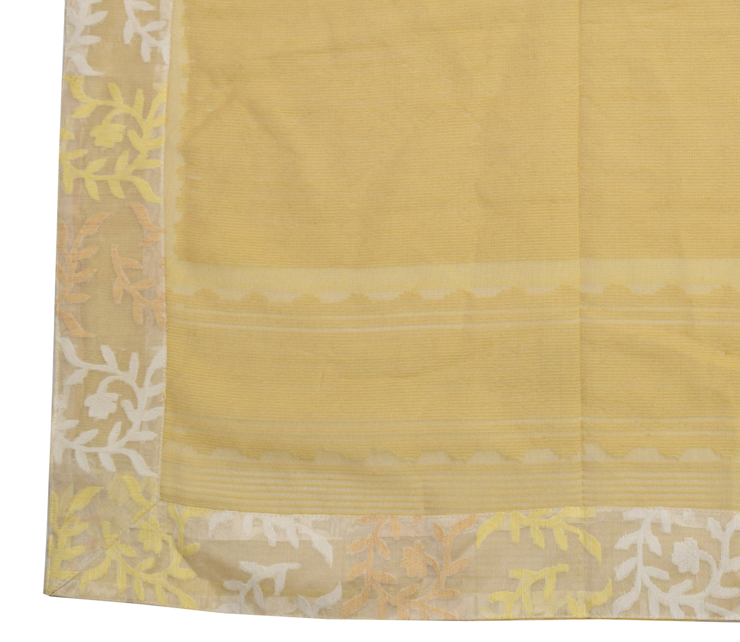 Sushila Vintage Yellow Indian Dupatta 100% Pure Silk Woven Floral Long Stole