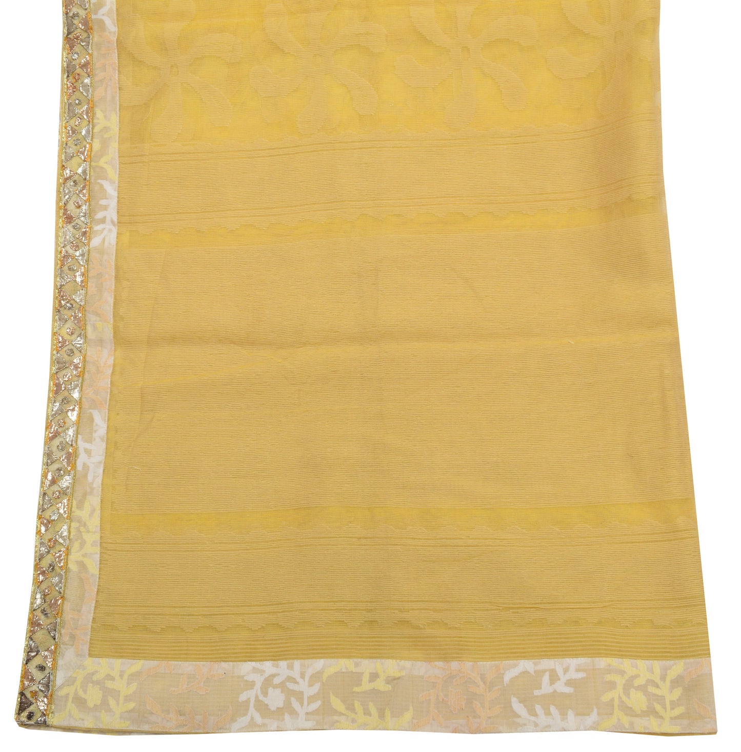 Sushila Vintage Yellow Indian Dupatta 100% Pure Silk Woven Floral Long Stole