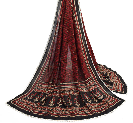 Sushila Vintage Brown Dupatta 100% Pure Cotton Printed Zig-Zag Long Stole Hijab
