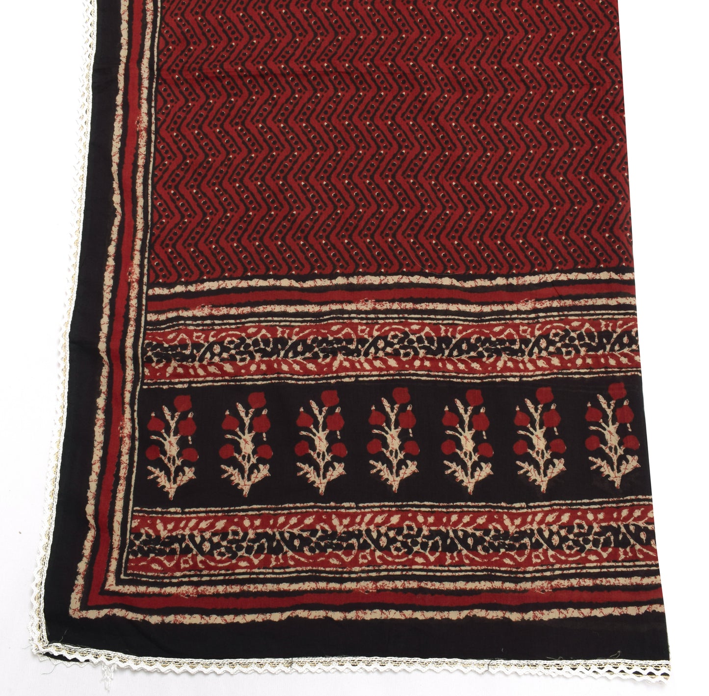 Sushila Vintage Brown Dupatta 100% Pure Cotton Printed Zig-Zag Long Stole Hijab