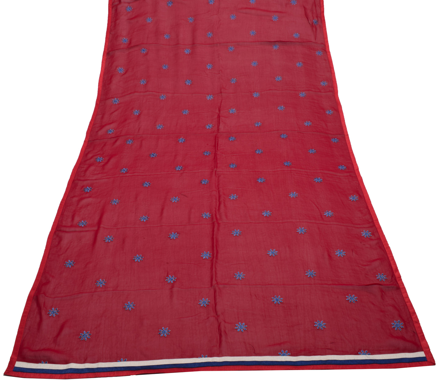 Sushila Vintage Red Dupatta 100% Pure Georgette Silk Embroidered Long Stole Wrap