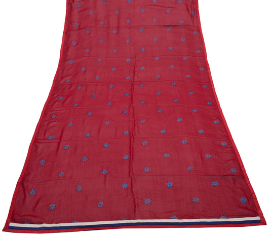 Sushila Vintage Red Dupatta 100% Pure Georgette Silk Embroidered Long Stole Wrap