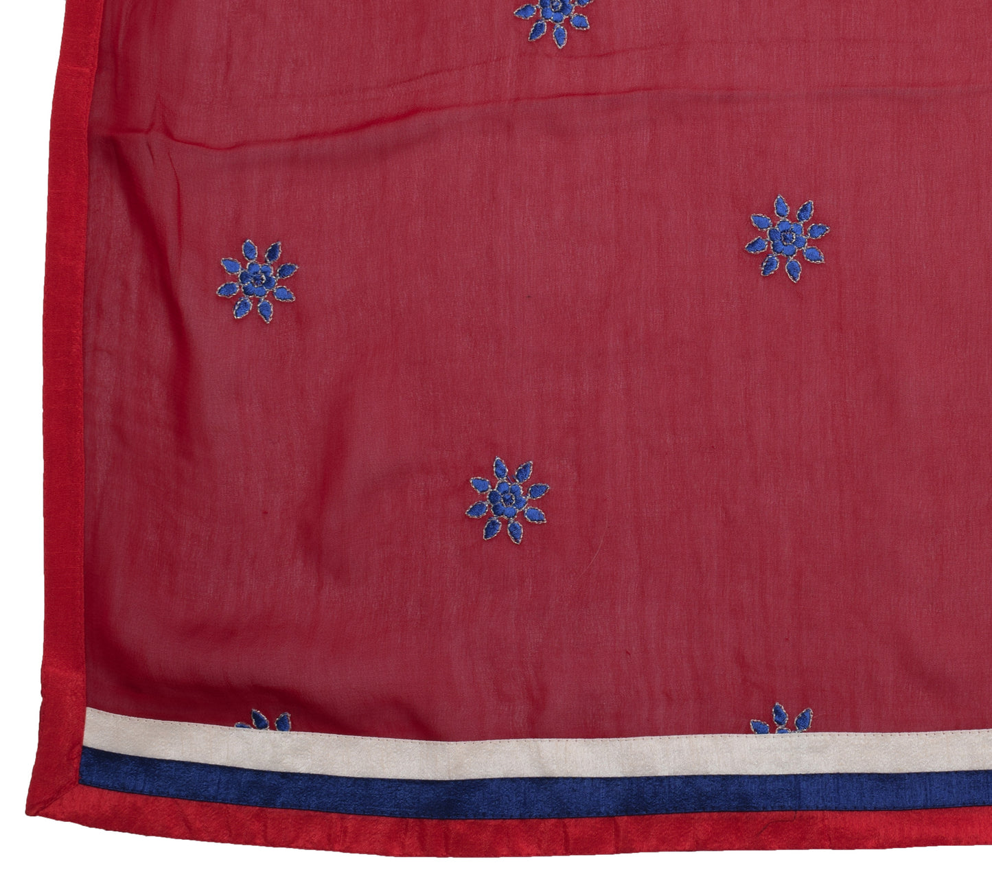 Sushila Vintage Red Dupatta 100% Pure Georgette Silk Embroidered Long Stole Wrap