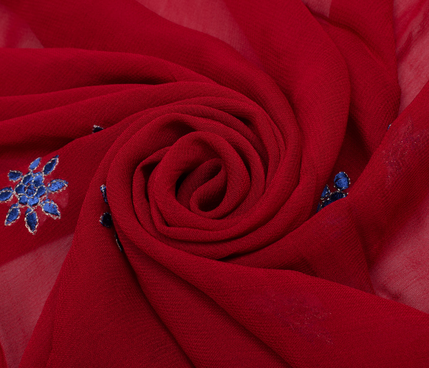Sushila Vintage Red Dupatta 100% Pure Georgette Silk Embroidered Long Stole Wrap