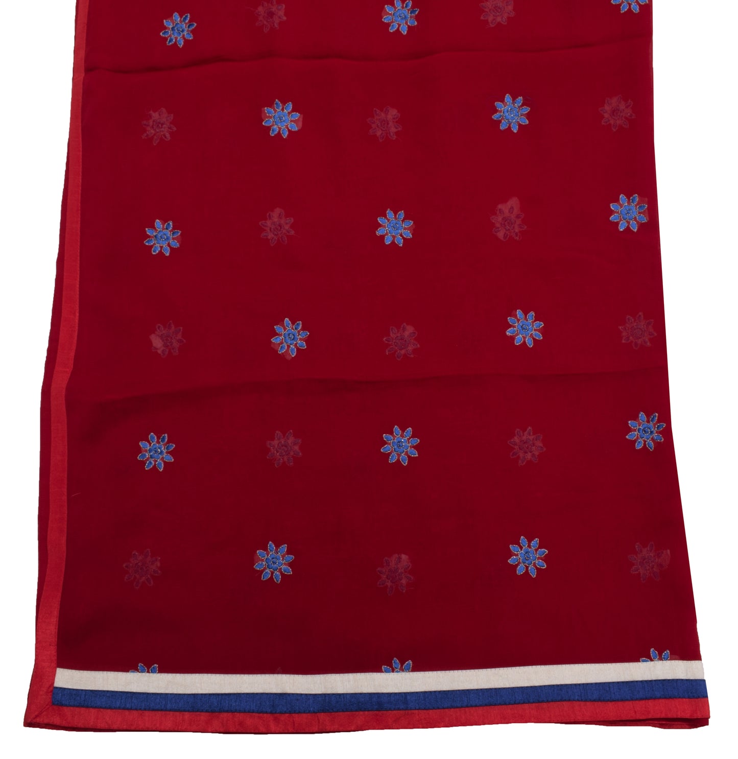 Sushila Vintage Red Dupatta 100% Pure Georgette Silk Embroidered Long Stole Wrap