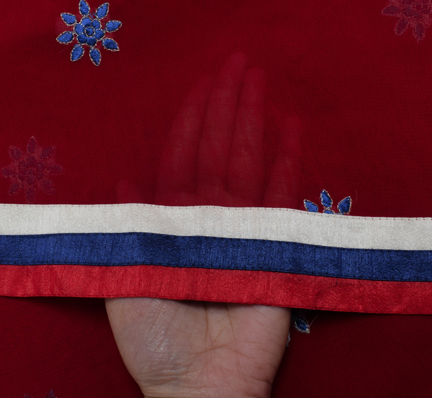 Sushila Vintage Red Dupatta 100% Pure Georgette Silk Embroidered Long Stole Wrap