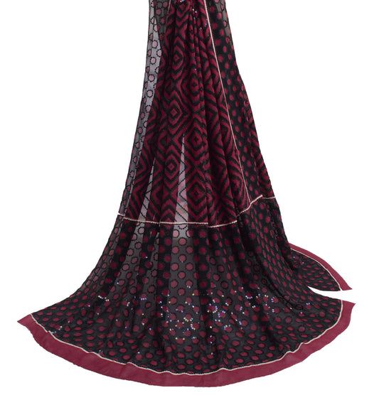 Sushila Vintage Purple & Black Dupatta Pure Georgette Hand Beaded Long Stole