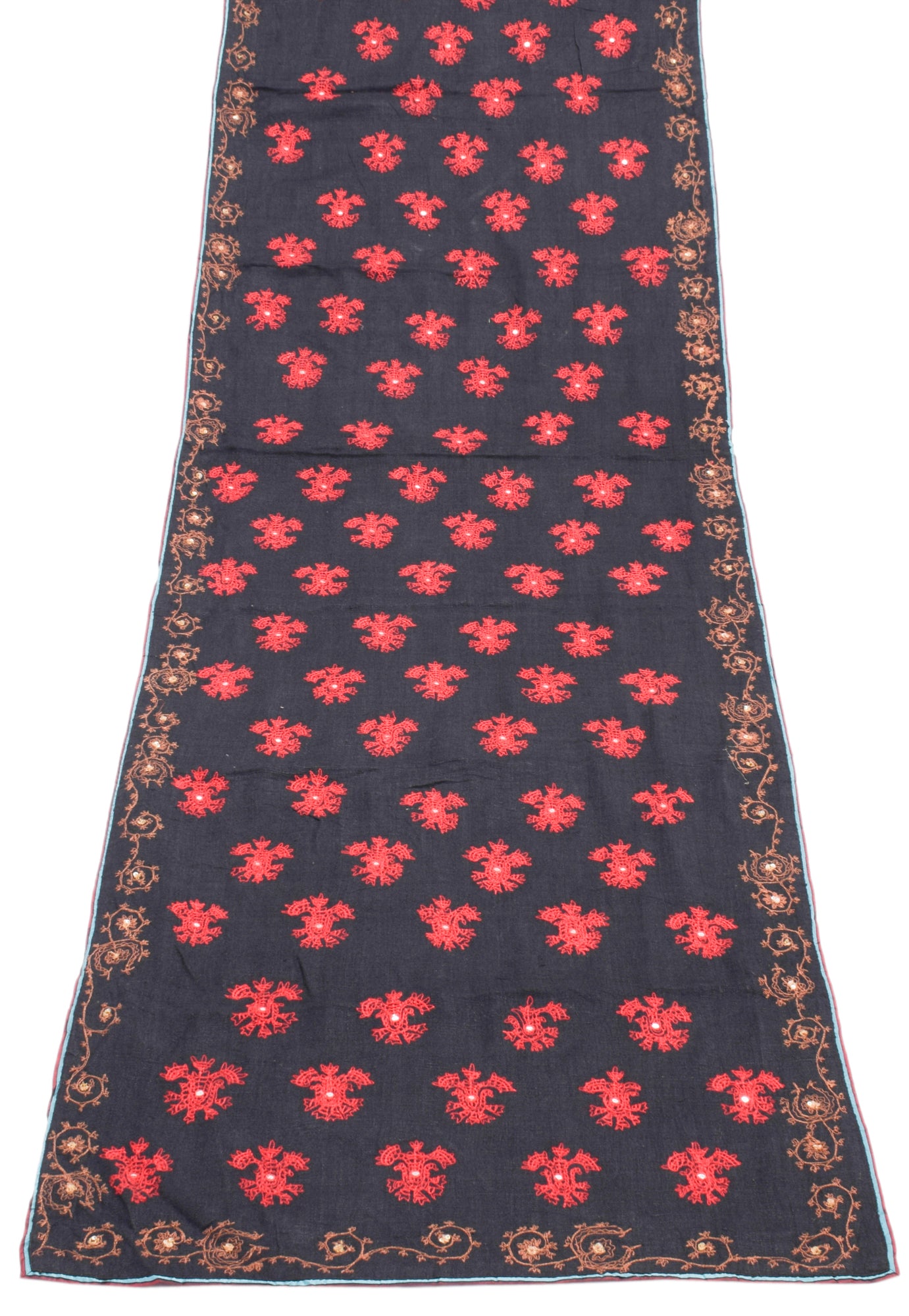Sushila Vintage Black Dupatta 100% Pure Cotton Embroidered Floral Long Stole