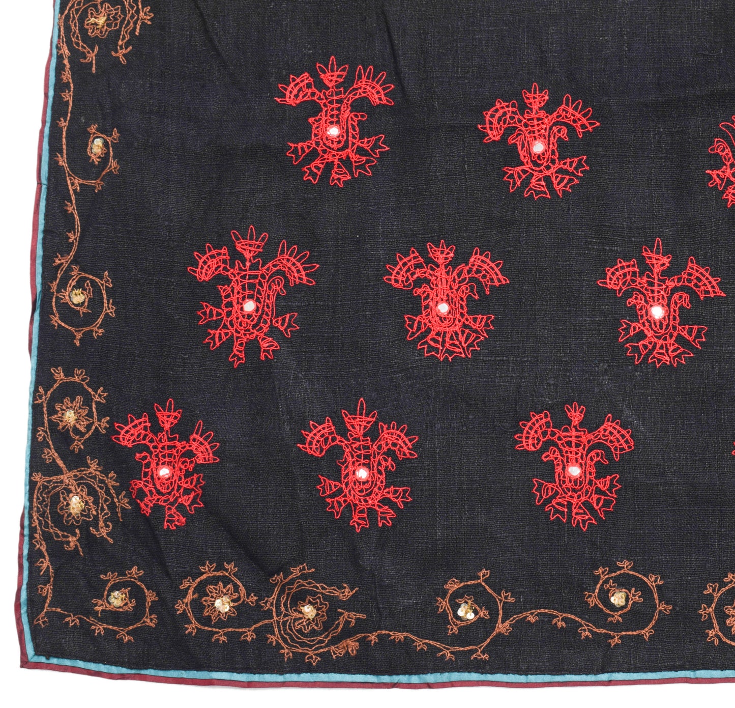 Sushila Vintage Black Dupatta 100% Pure Cotton Embroidered Floral Long Stole